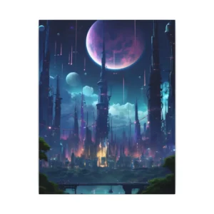 Futuristic City Under Pink Moon Canvas Print