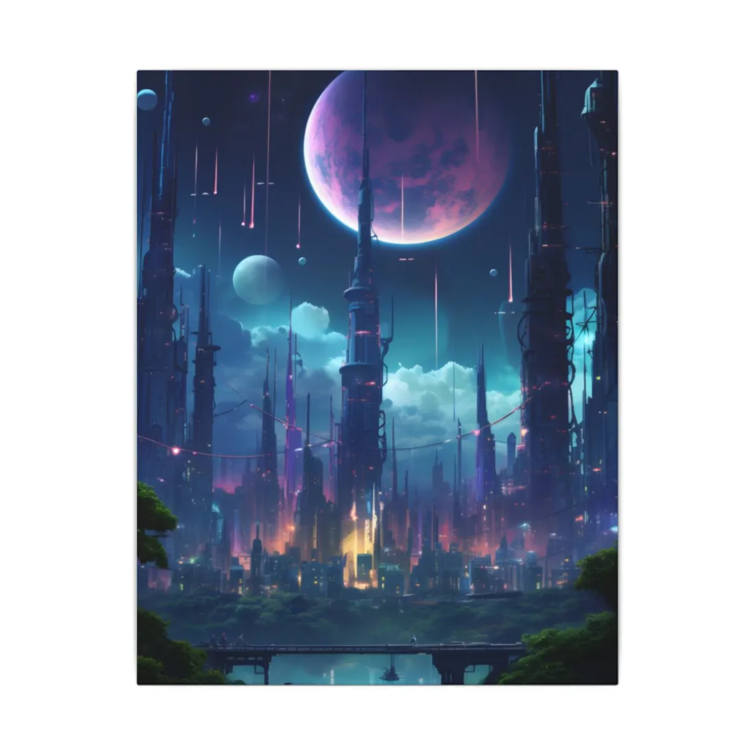 Cyberpunk Night: Melancholic Urban Landscape - Canvas