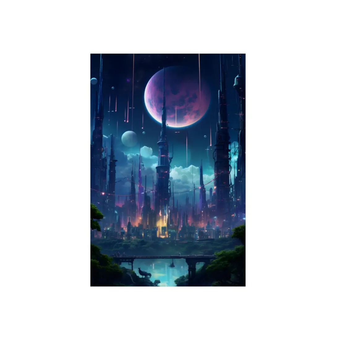Cyberpunk Night: Melancholic Urban Landscape - Metal Poster