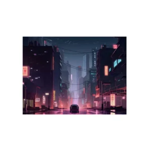 Neon Night Street Metal Poster