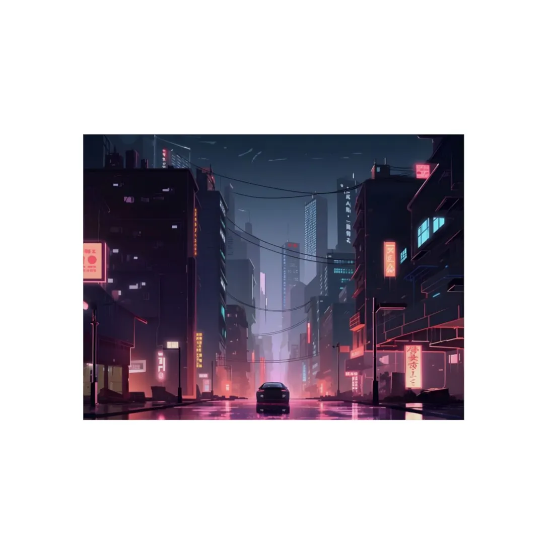 Cyberpunk Night: Melancholic Urban Landscape - Metal Poster