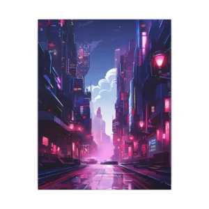 Cyberpunk City Street Reflection Canvas Print