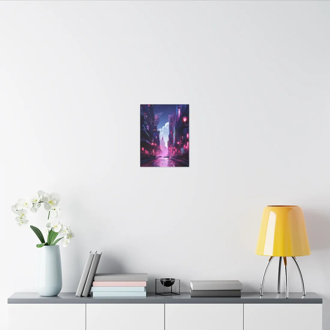 Cyberpunk Night: Moody Cityscape with Neon Signs - Canvas
