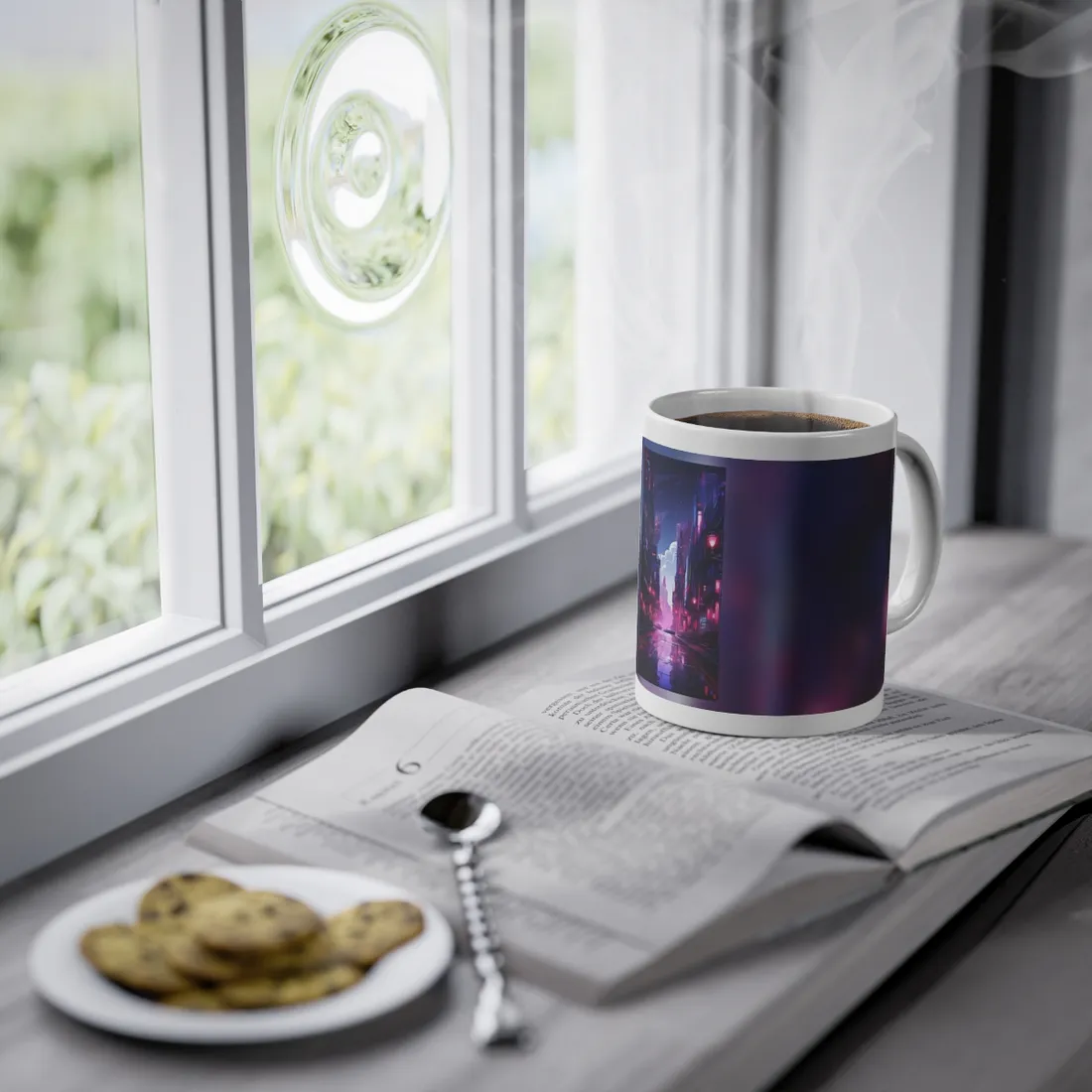 Cyberpunk Night: Moody Cityscape with Neon Signs - Mug
