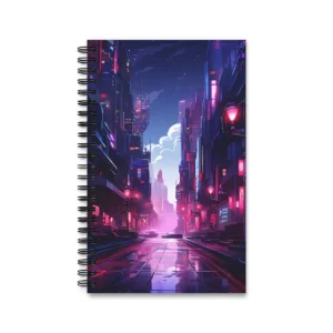 Cyberpunk City Street Reflection Spiral Notebook