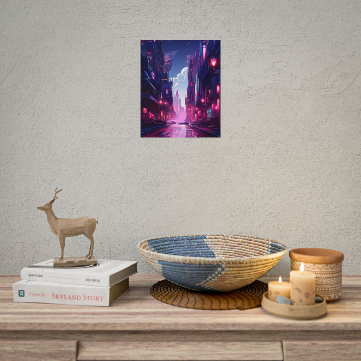 Cyberpunk Night: Moody Cityscape with Neon Signs - Poster