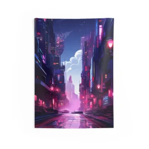 Cyberpunk City Street Reflection Wall Tapestry