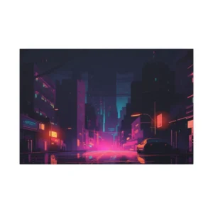 Neon Night City Street Canvas Print