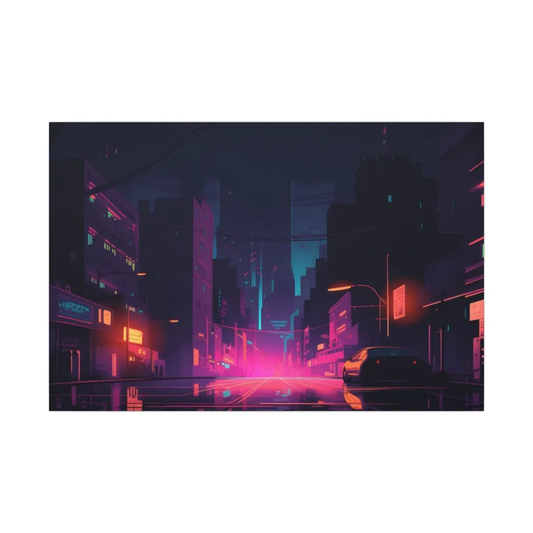 Cyberpunk Night: Moody Cityscape with Unique Architecture - Canvas