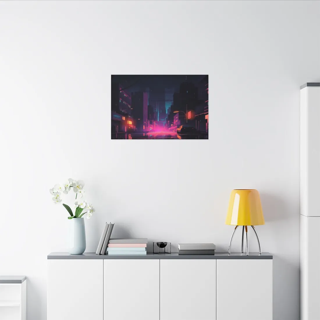 Cyberpunk Night: Moody Cityscape with Unique Architecture - Canvas