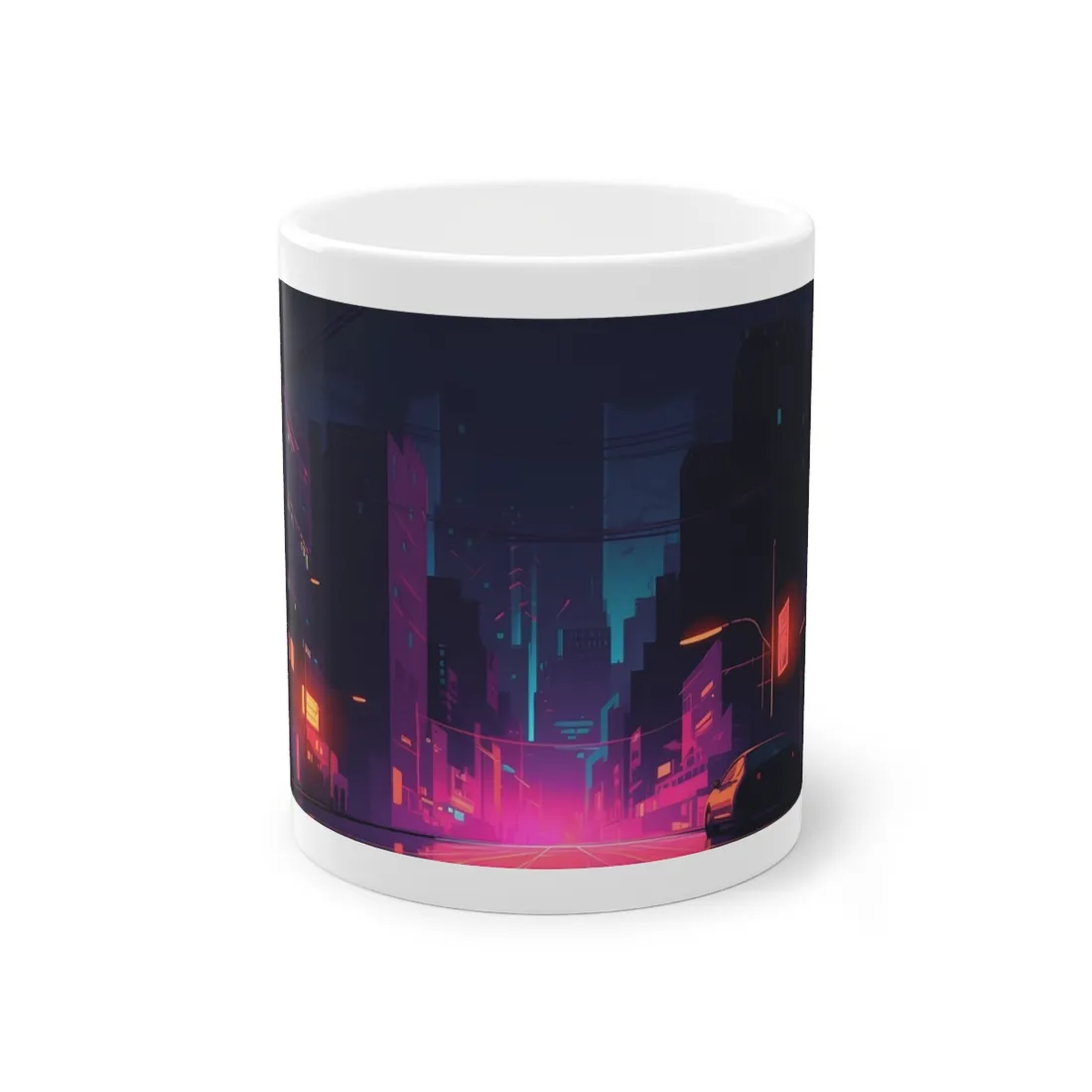 Cyberpunk Night: Moody Cityscape with Unique Architecture - Mug