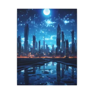 Moonlit Blue Metropolis Canvas Print
