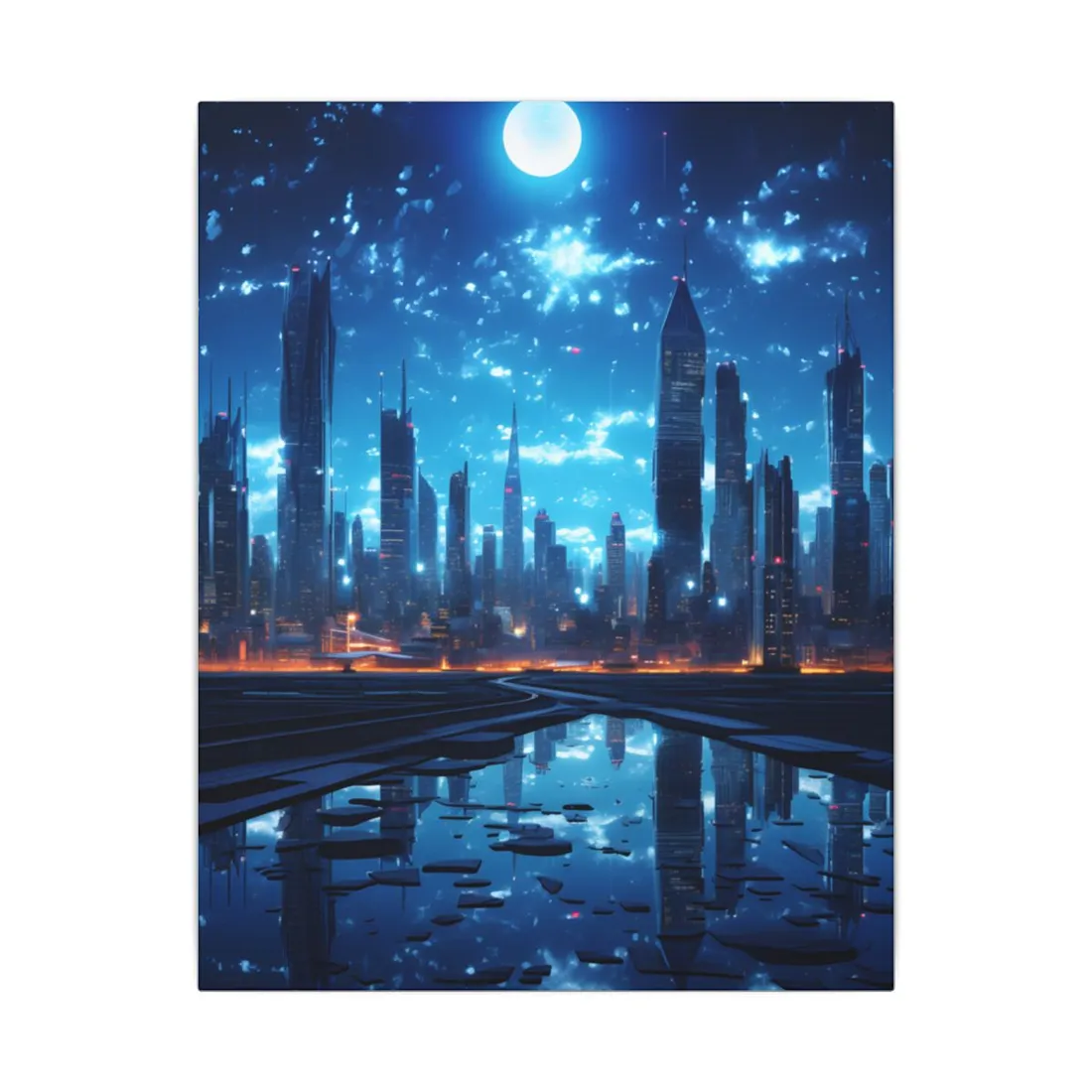 Cyberpunk Night: Quiet Cityscape Digital Art - Canvas