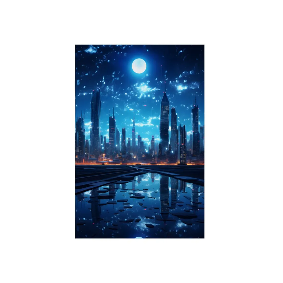 Cyberpunk Night: Quiet Cityscape Digital Art - Metal Poster