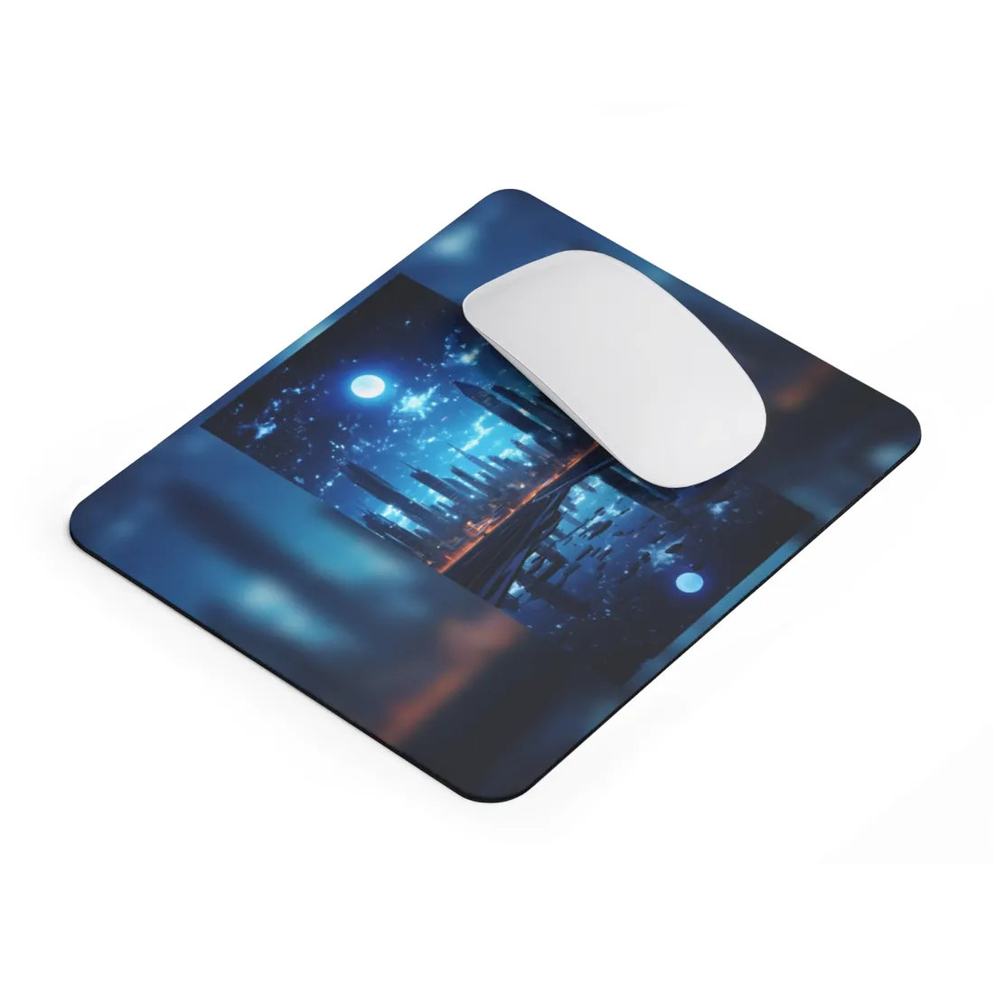 Cyberpunk Night: Quiet Cityscape Digital Art - Mouse Pad