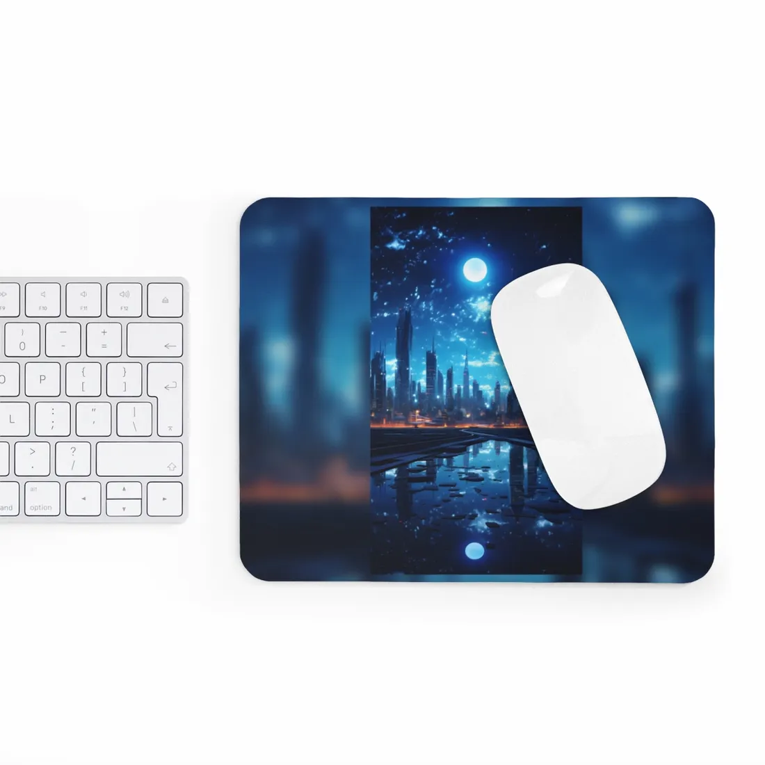 Cyberpunk Night: Quiet Cityscape Digital Art - Mouse Pad