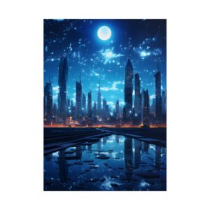 Moonlit Blue Metropolis Poster