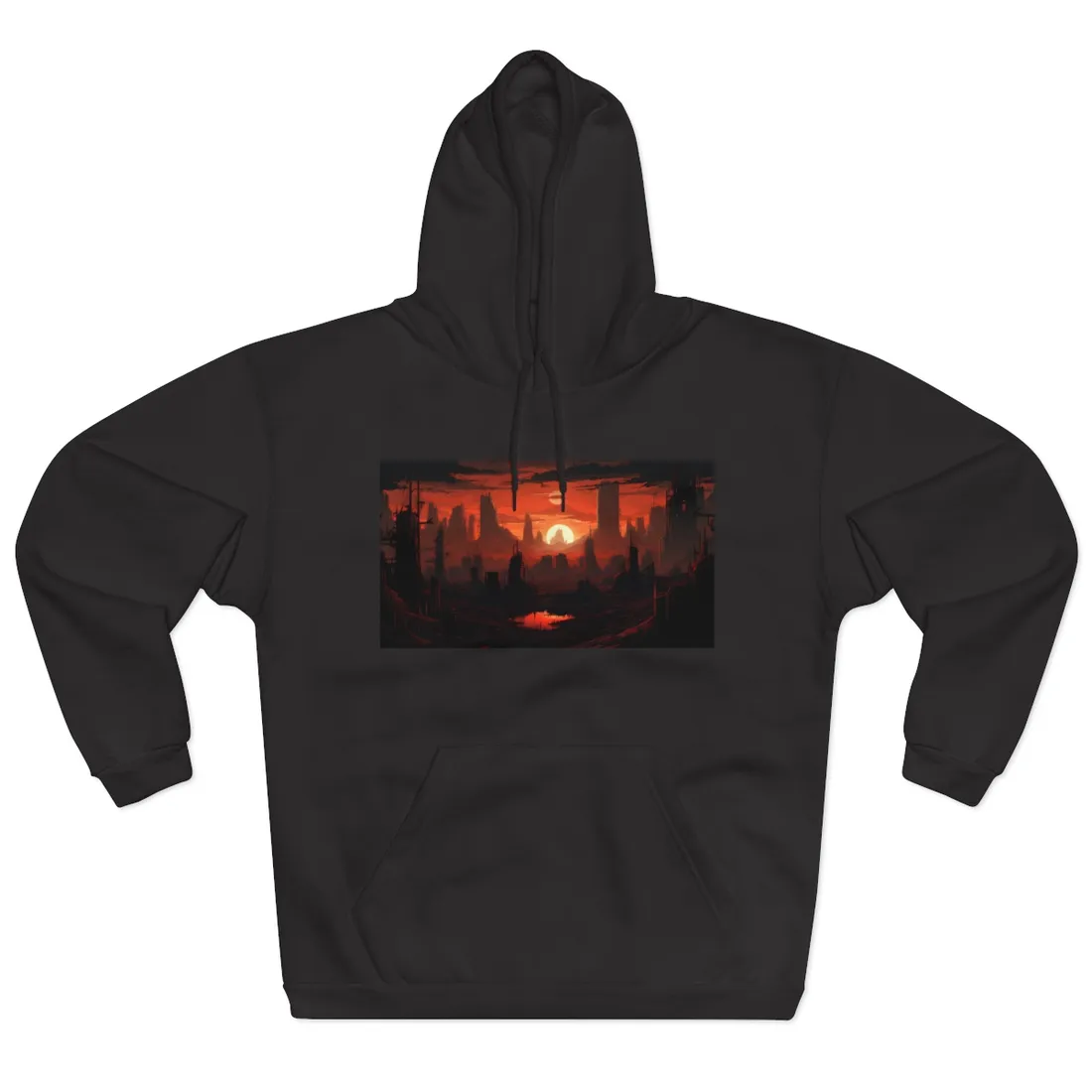 Cyberpunk Nighttime Cityscape: Burning City Digital Art - Hoodie