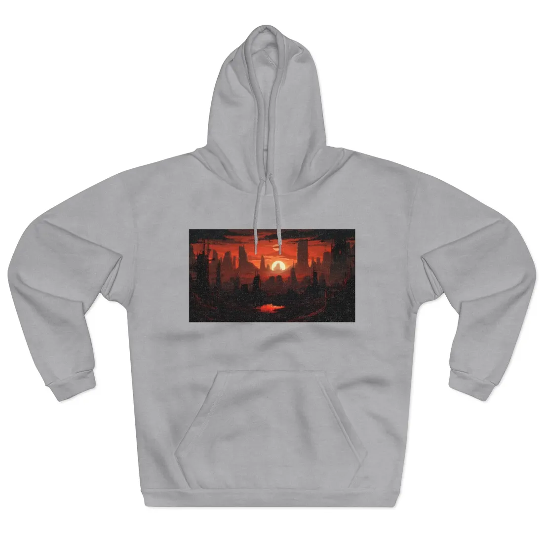 Cyberpunk Nighttime Cityscape: Burning City Digital Art - Hoodie