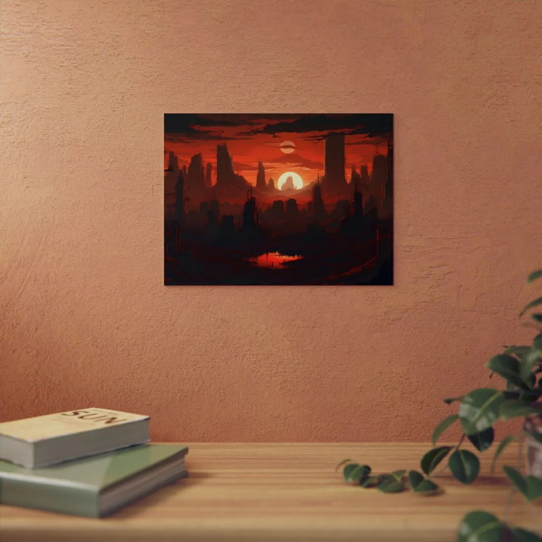 Cyberpunk Nighttime Cityscape: Burning City Digital Art - Metal Poster