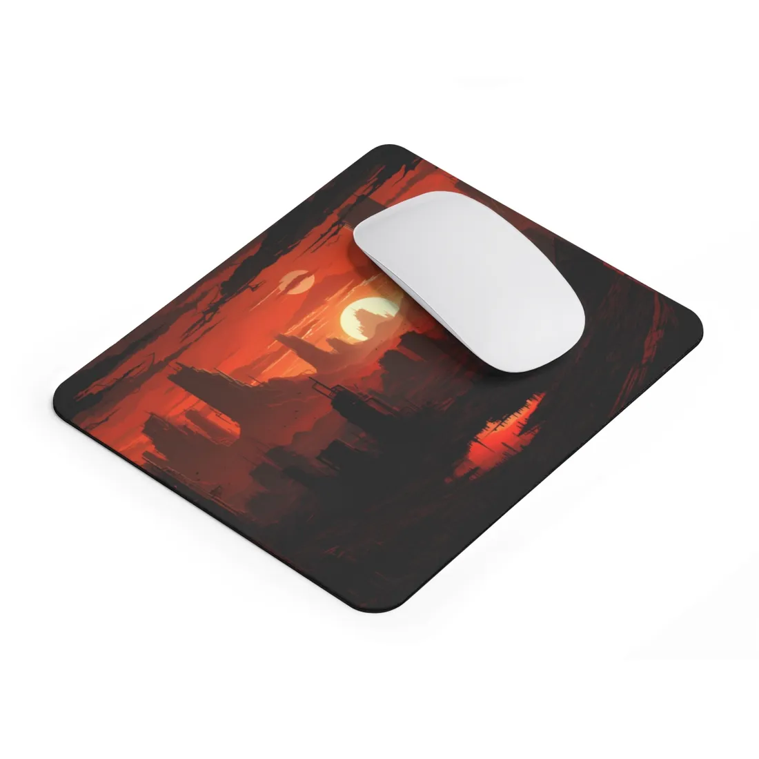 Cyberpunk Nighttime Cityscape: Burning City Digital Art - Mouse Pad