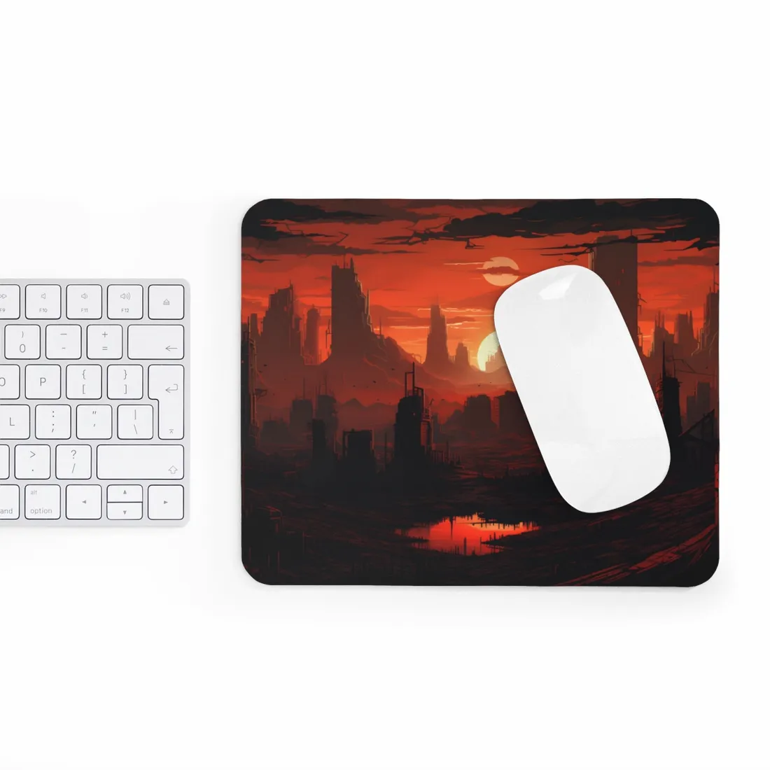 Cyberpunk Nighttime Cityscape: Burning City Digital Art - Mouse Pad