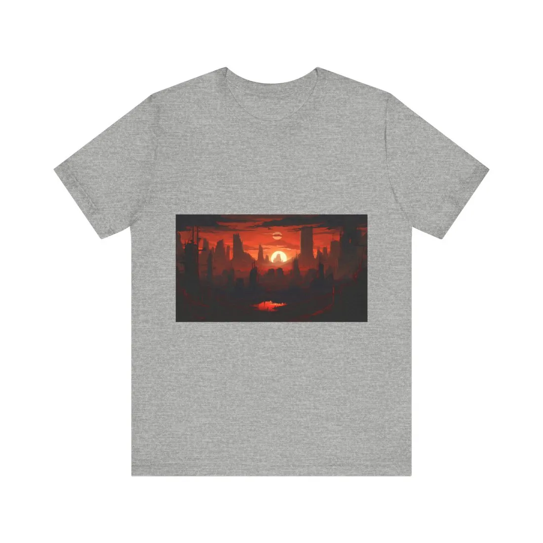 Cyberpunk Nighttime Cityscape: Burning City Digital Art - T-Shirt