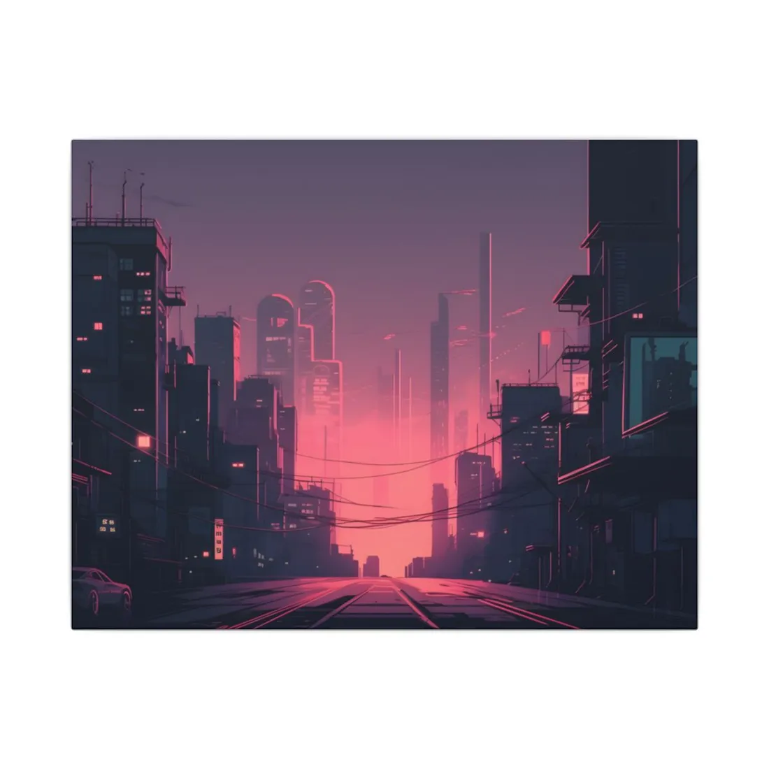 Cyberpunk Nighttime Cityscape: Melancholic Mood - Canvas