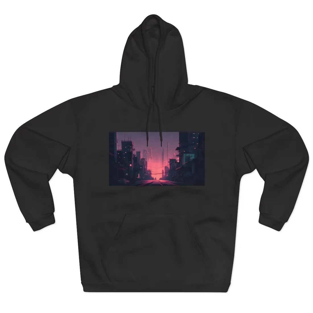 Cyberpunk Nighttime Cityscape: Melancholic Mood - Hoodie