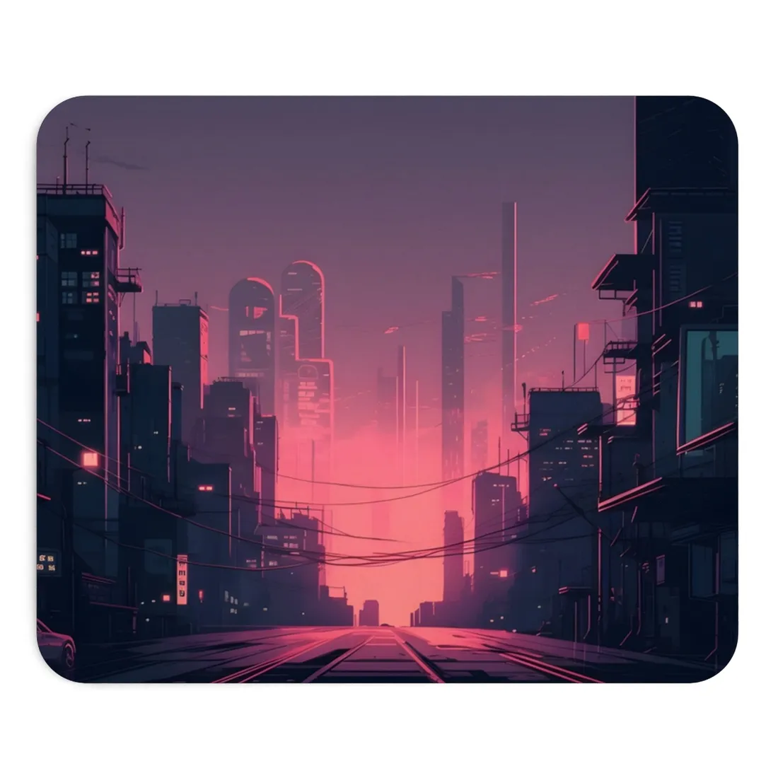 Cyberpunk Nighttime Cityscape: Melancholic Mood - Mouse Pad