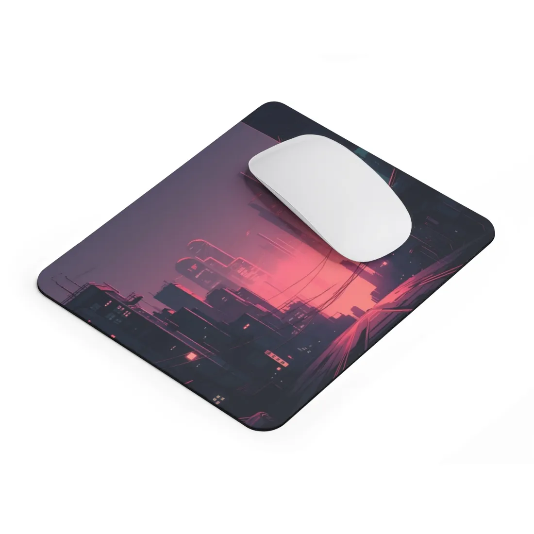 Cyberpunk Nighttime Cityscape: Melancholic Mood - Mouse Pad