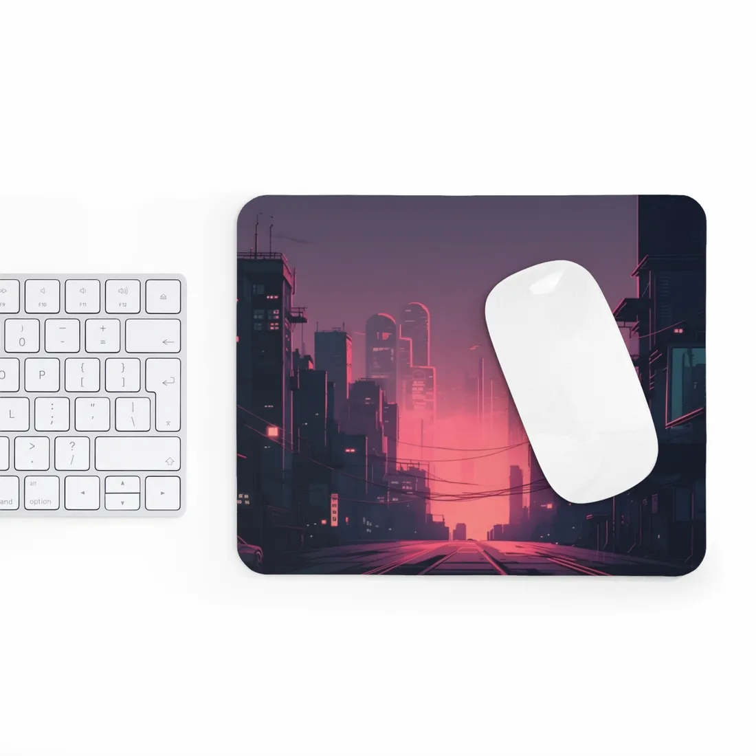 Cyberpunk Nighttime Cityscape: Melancholic Mood - Mouse Pad