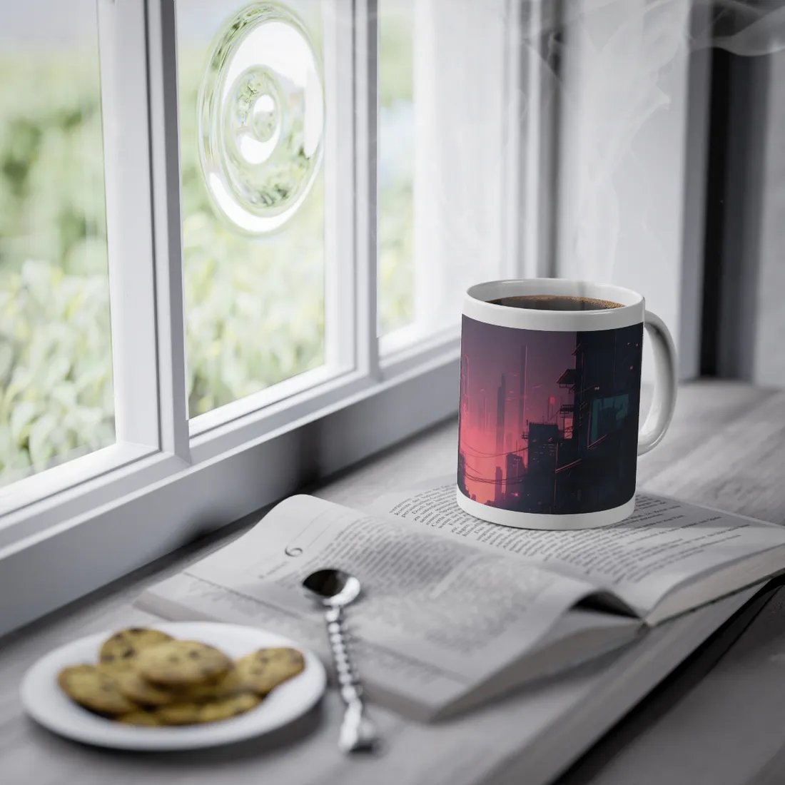 Cyberpunk Nighttime Cityscape: Melancholic Mood - Mug