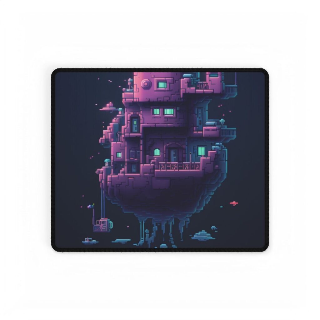 Cyberpunk Pixel Art: Futuristic Cityscape Digital Artwork - Desk Mat