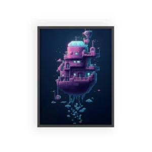 Floating Pixel Tower Island Framed Poster