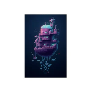Floating Pixel Tower Island Metal Poster