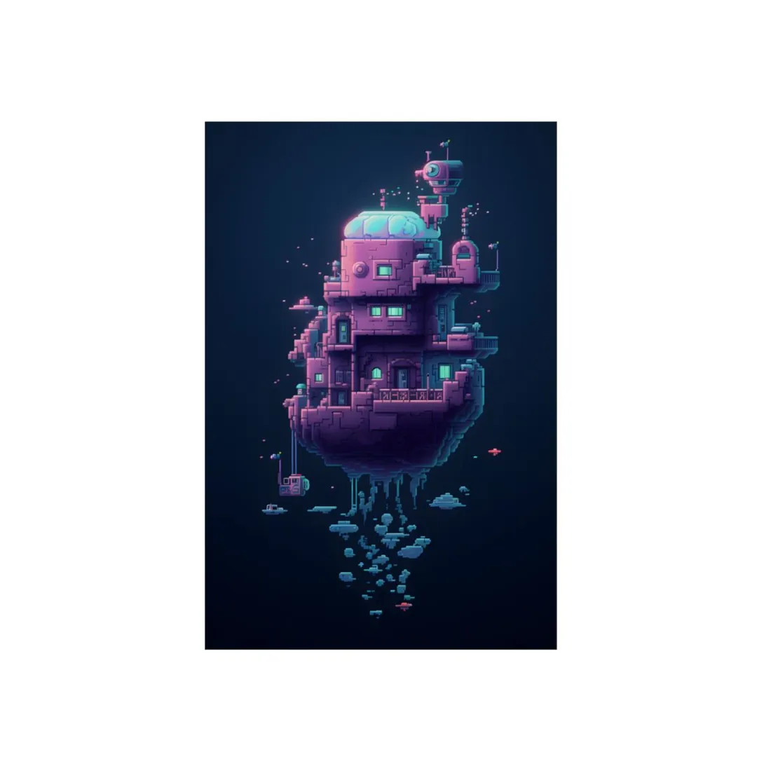 Cyberpunk Pixel Art: Futuristic Cityscape - Metal Poster