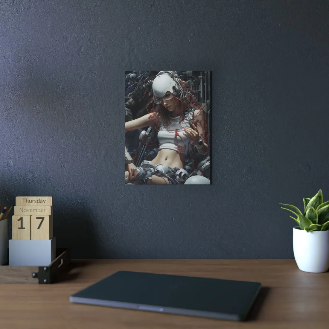Cyberpunk Survivor: Woman with Mechanical Arm - Metal Poster