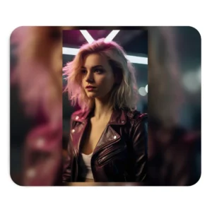Blonde Woman in Burgundy Jacket Mouse Pad