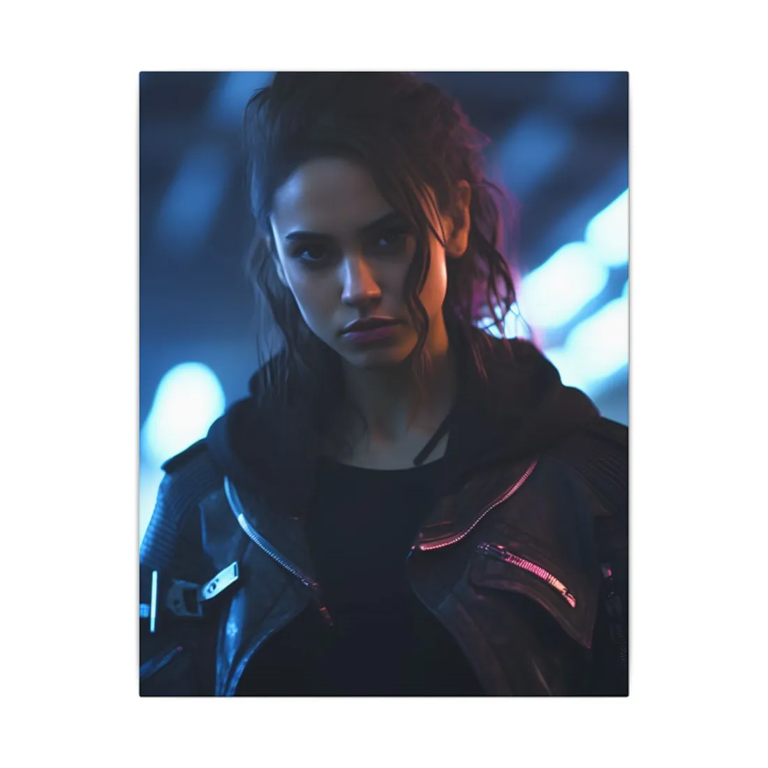 Cyberpunk Teen Close-Up: Neon Glow Digital Art - Canvas