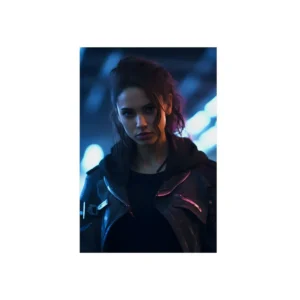 Woman in Neon Jacket Portrait Metal Poster