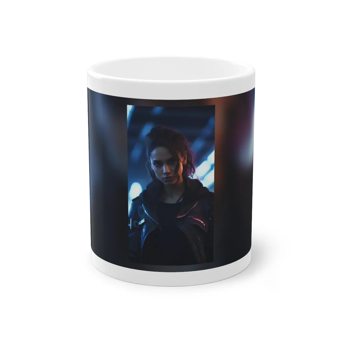 Cyberpunk Teen Close-Up: Neon Glow Digital Art - Mug