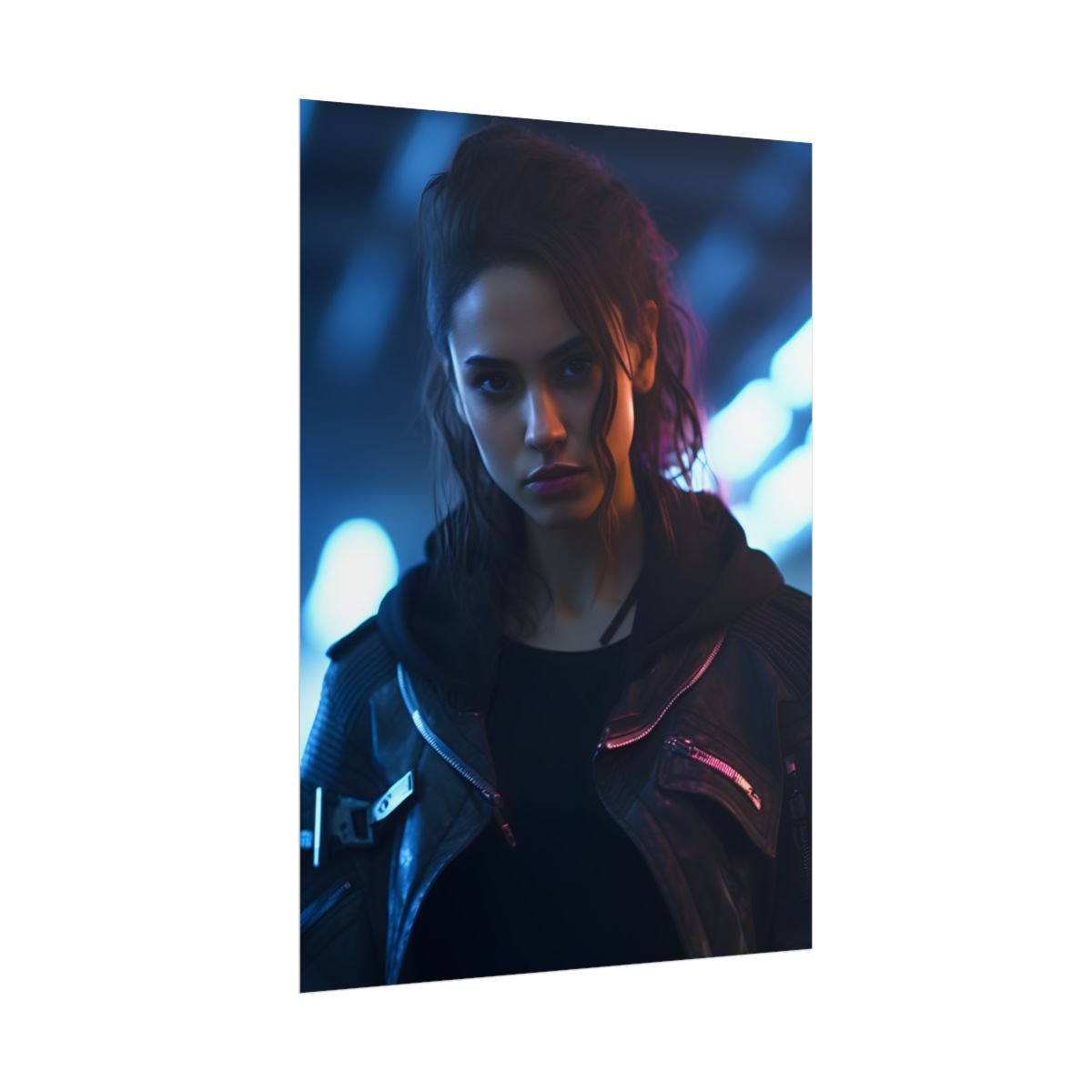 Cyberpunk Teen Close-Up: Neon Glow Digital Art - Poster