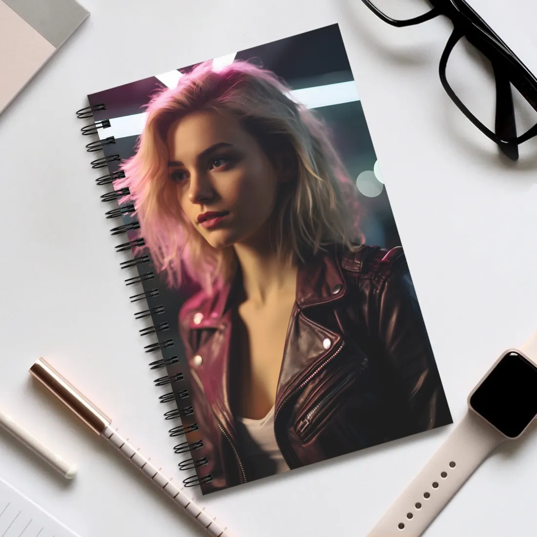 Cyberpunk Teen Close-Up - Spiral Notebook