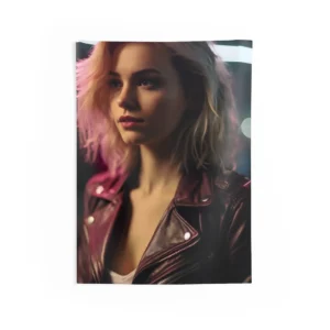 Blonde Woman in Burgundy Jacket Wall Tapestry