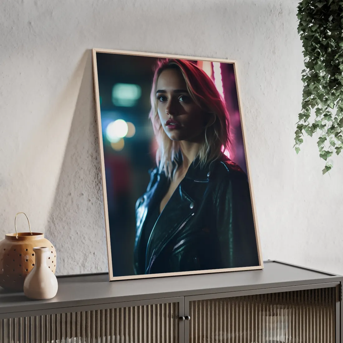 Cyberpunk Teen: Dark Eyes Digital Art - Framed Poster