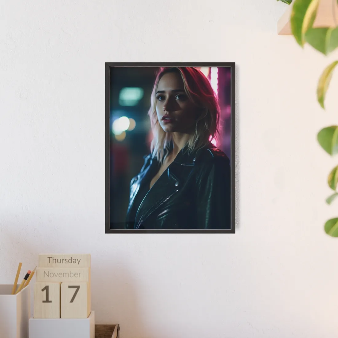 Cyberpunk Teen: Dark Eyes Digital Art - Framed Poster