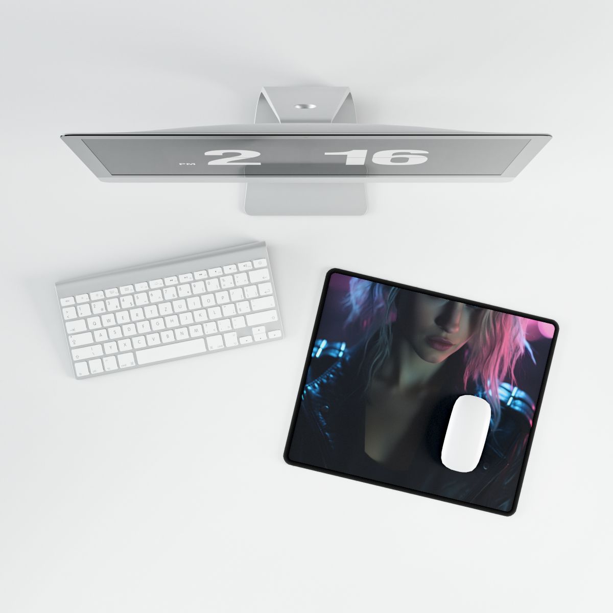 Cyberpunk Teen: Moody Expression Digital Art - Desk Mat