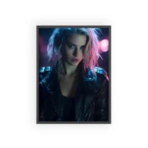 Woman Under Neon Lights Framed Poster