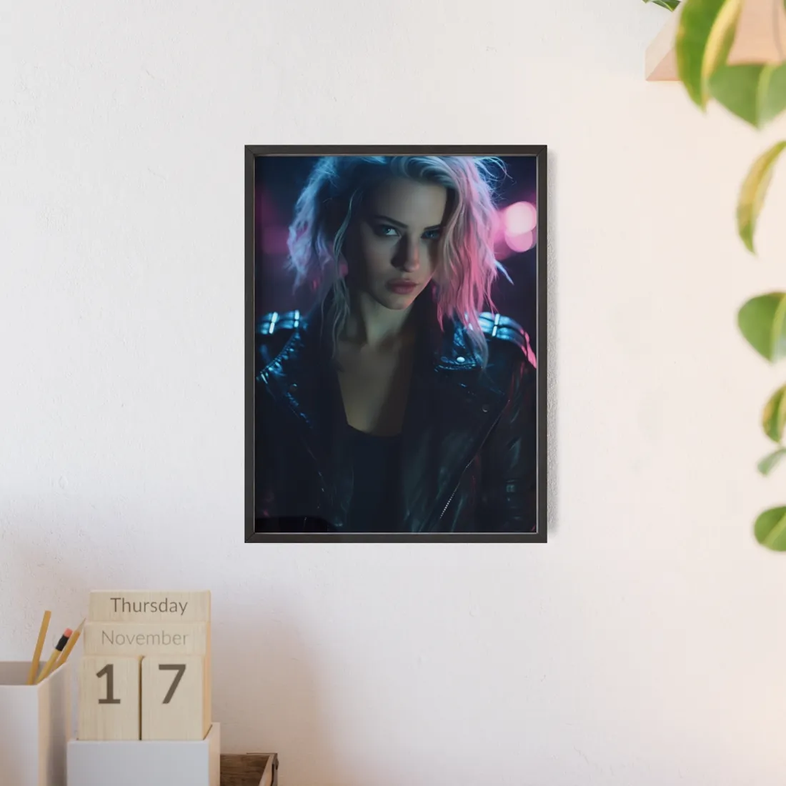 Cyberpunk Teen: Moody Expression Digital Art - Framed Poster